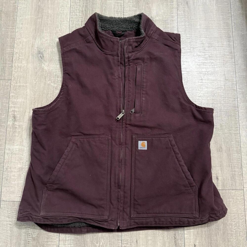 Carhartt Duck Canvas Burgundy Sherpa Lined Vest Womens Size XL  16-18 OV4277-W - Picture 3 of 10